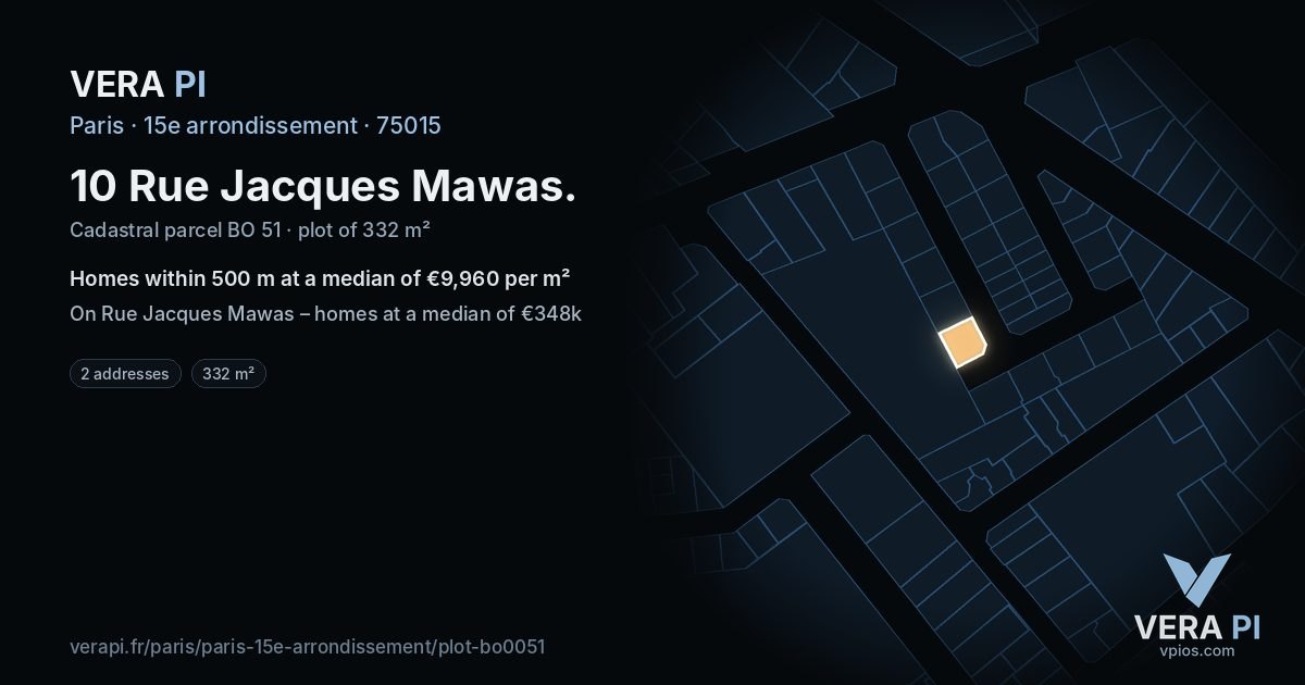 10 Rue Jacques Mawas, 15e arrondissement at night – the plot lit, the parcels around coloured by the prices near them