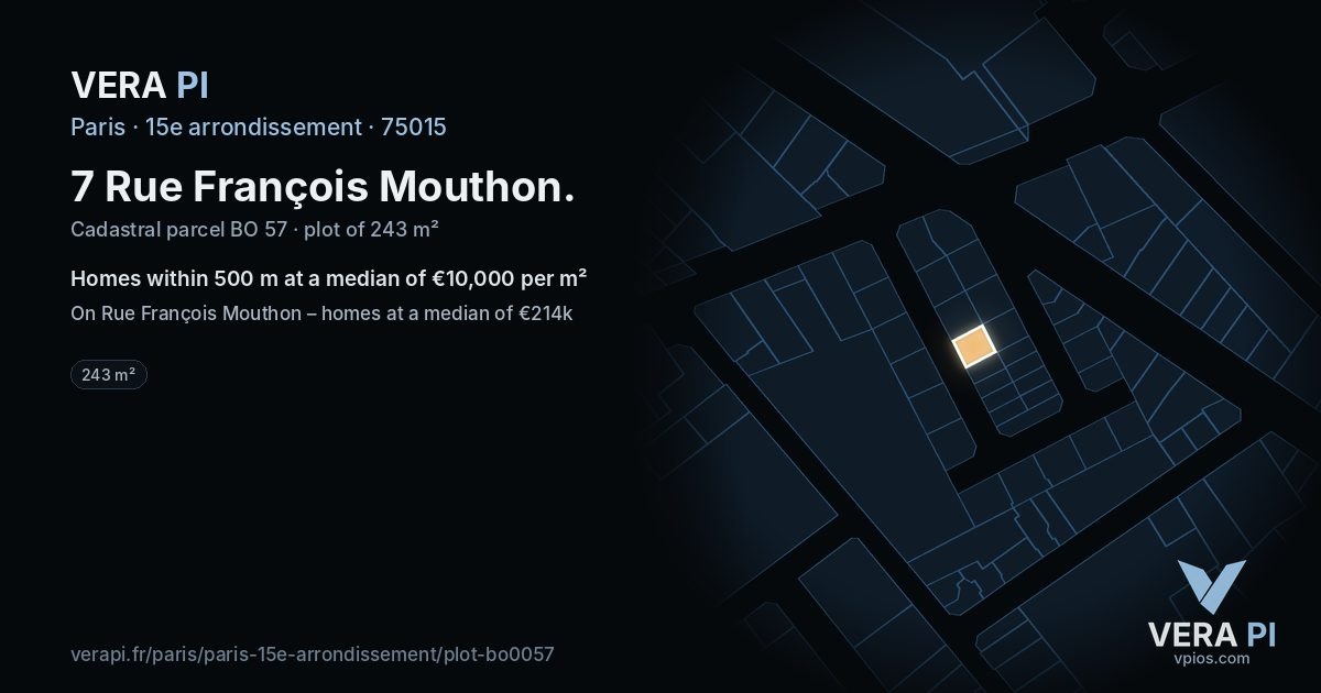 7 Rue François Mouthon, 15e arrondissement at night – the plot lit, the parcels around coloured by the prices near them