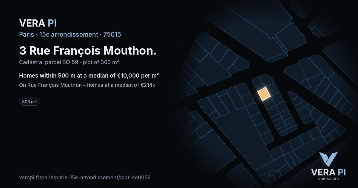 3 Rue François Mouthon, 15e arrondissement at night – the plot lit, the parcels around coloured by the prices near them
