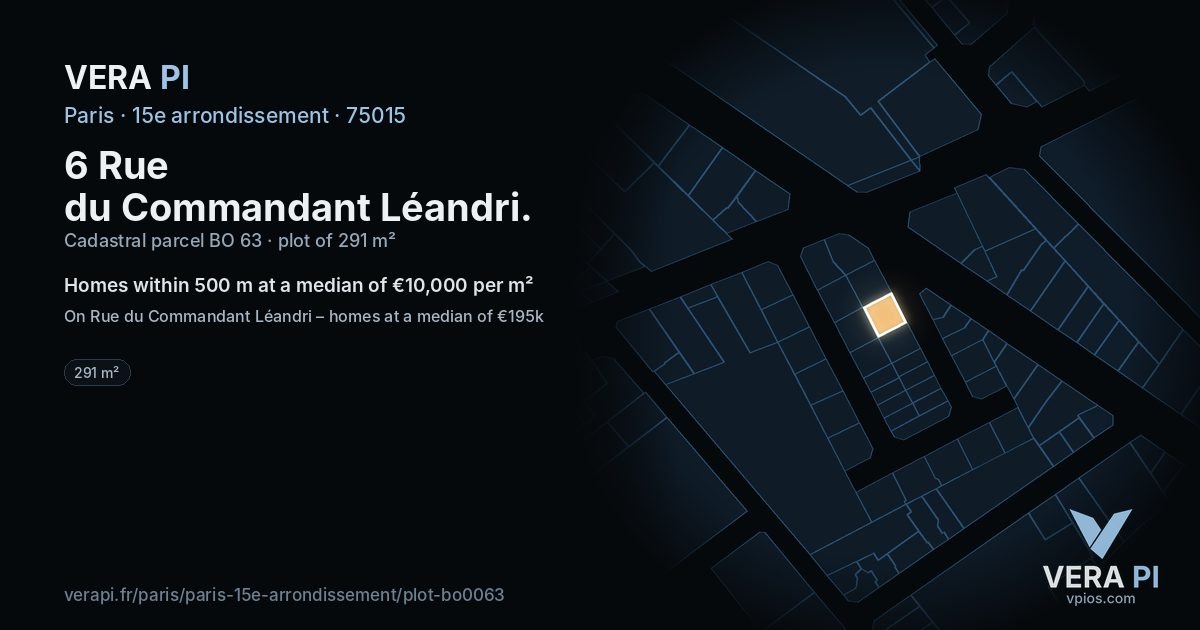 6 Rue du Commandant Léandri, 15e arrondissement at night – the plot lit, the parcels around coloured by the prices near them