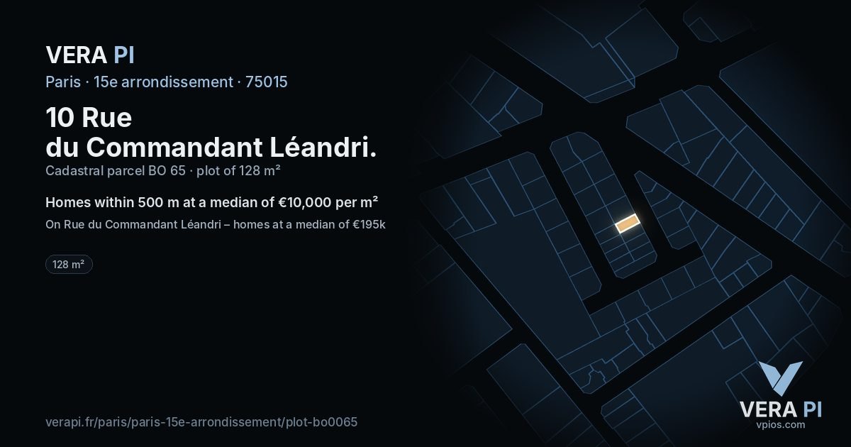 10 Rue du Commandant Léandri, 15e arrondissement at night – the plot lit, the parcels around coloured by the prices near them