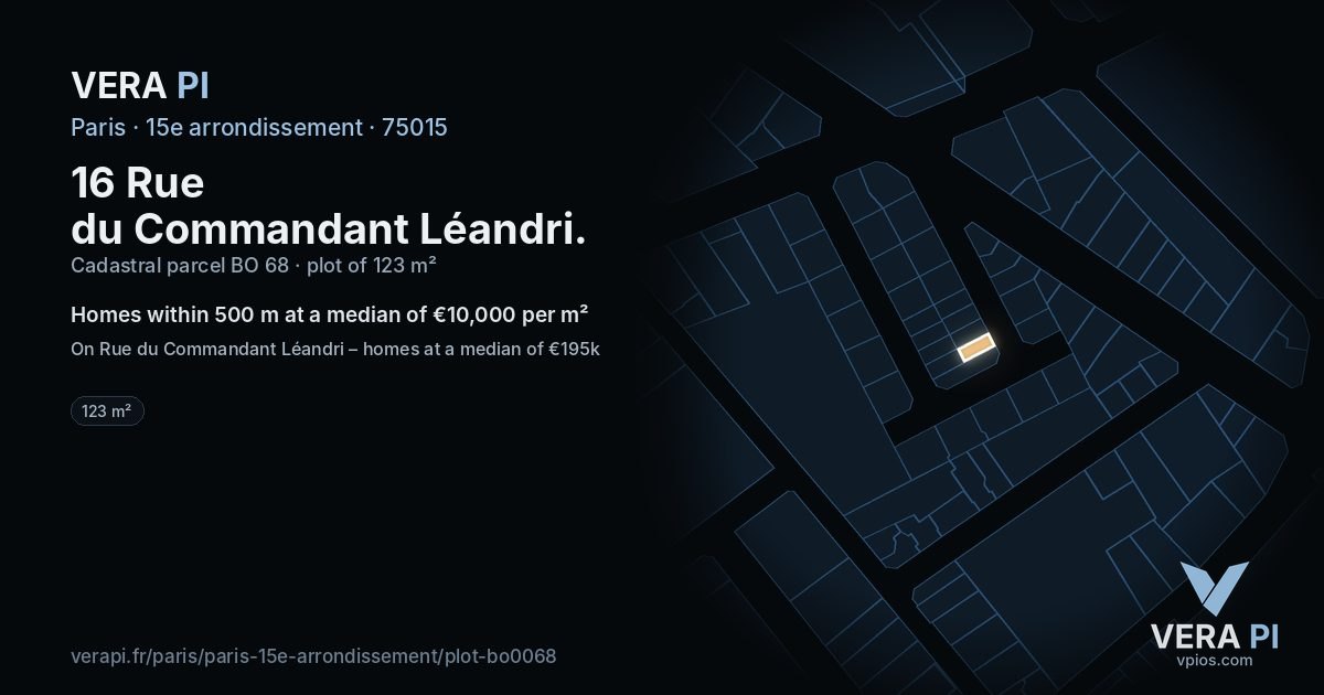 16 Rue du Commandant Léandri, 15e arrondissement at night – the plot lit, the parcels around coloured by the prices near them