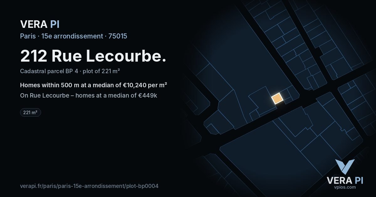 212 Rue Lecourbe, 15e arrondissement at night – the plot lit, the parcels around coloured by the prices near them