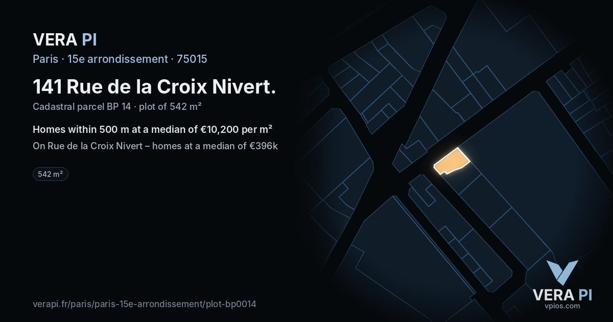 141 Rue de la Croix Nivert, 15e arrondissement at night – the plot lit, the parcels around coloured by the prices near them