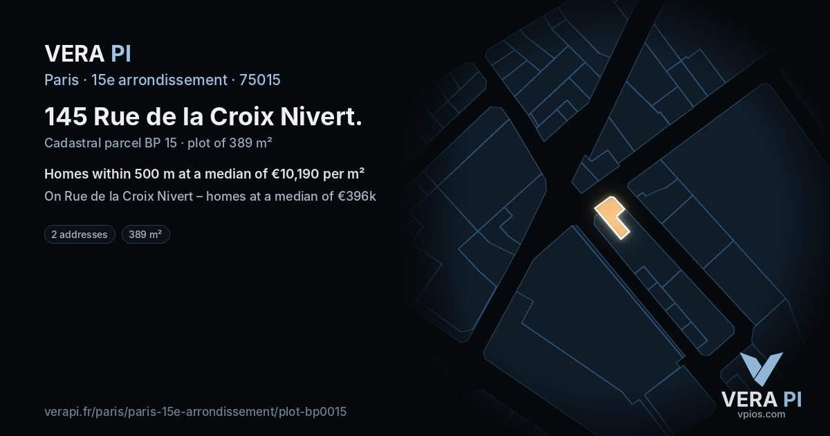 145 Rue de la Croix Nivert, 15e arrondissement at night – the plot lit, the parcels around coloured by the prices near them