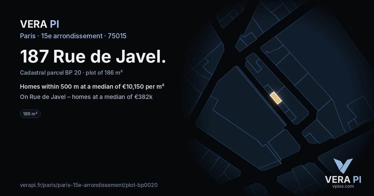 187 Rue de Javel, 15e arrondissement at night – the plot lit, the parcels around coloured by the prices near them