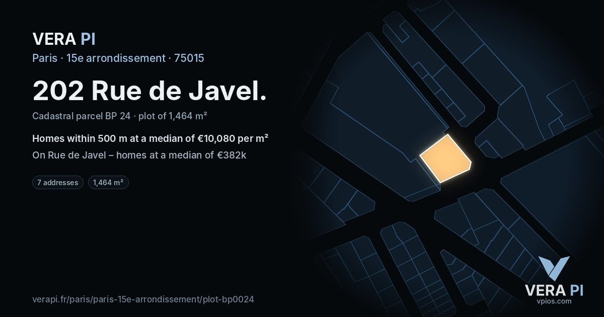 202 Rue de Javel, 15e arrondissement at night – the plot lit, the parcels around coloured by the prices near them
