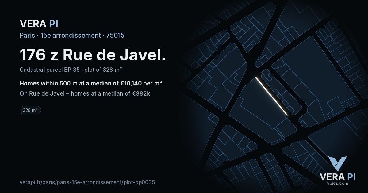 176 z Rue de Javel, 15e arrondissement at night – the plot lit, the parcels around coloured by the prices near them