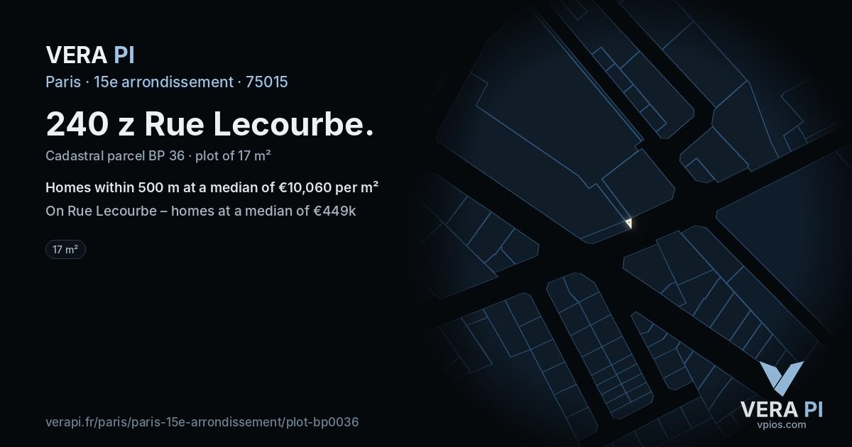 240 z Rue Lecourbe, 15e arrondissement at night – the plot lit, the parcels around coloured by the prices near them