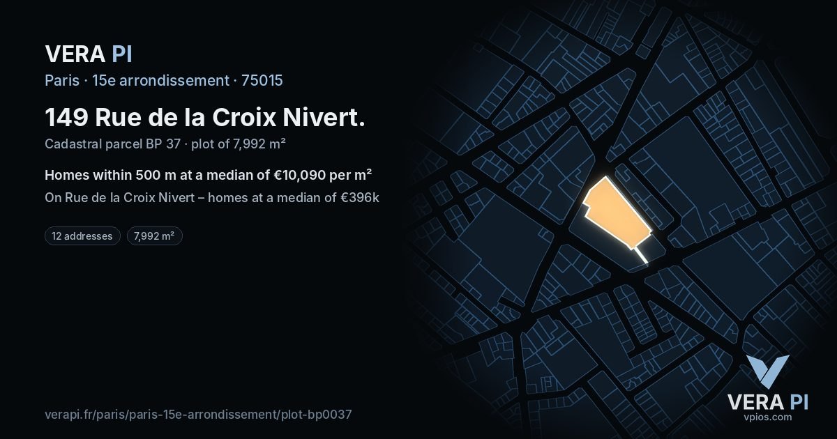 149 Rue de la Croix Nivert, 15e arrondissement at night – the plot lit, the parcels around coloured by the prices near them