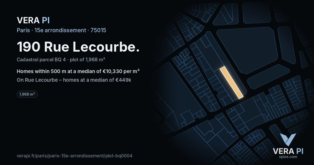 190 Rue Lecourbe, 15e arrondissement at night – the plot lit, the parcels around coloured by the prices near them