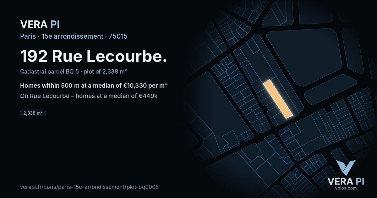 192 Rue Lecourbe, 15e arrondissement at night – the plot lit, the parcels around coloured by the prices near them