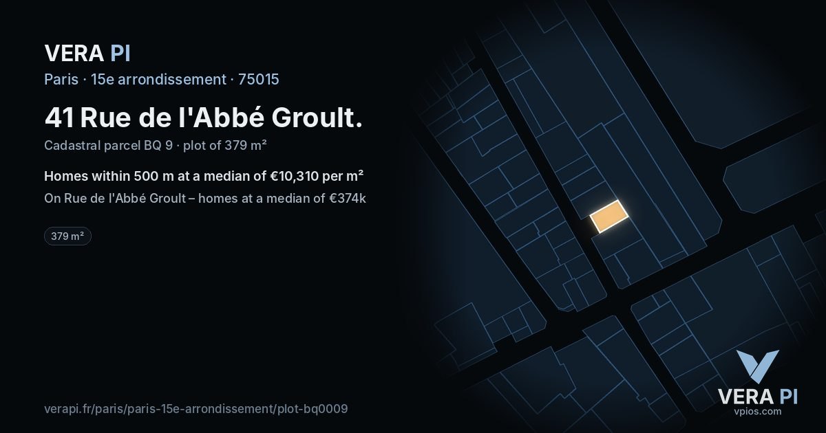 41 Rue de l'Abbé Groult, 15e arrondissement at night – the plot lit, the parcels around coloured by the prices near them