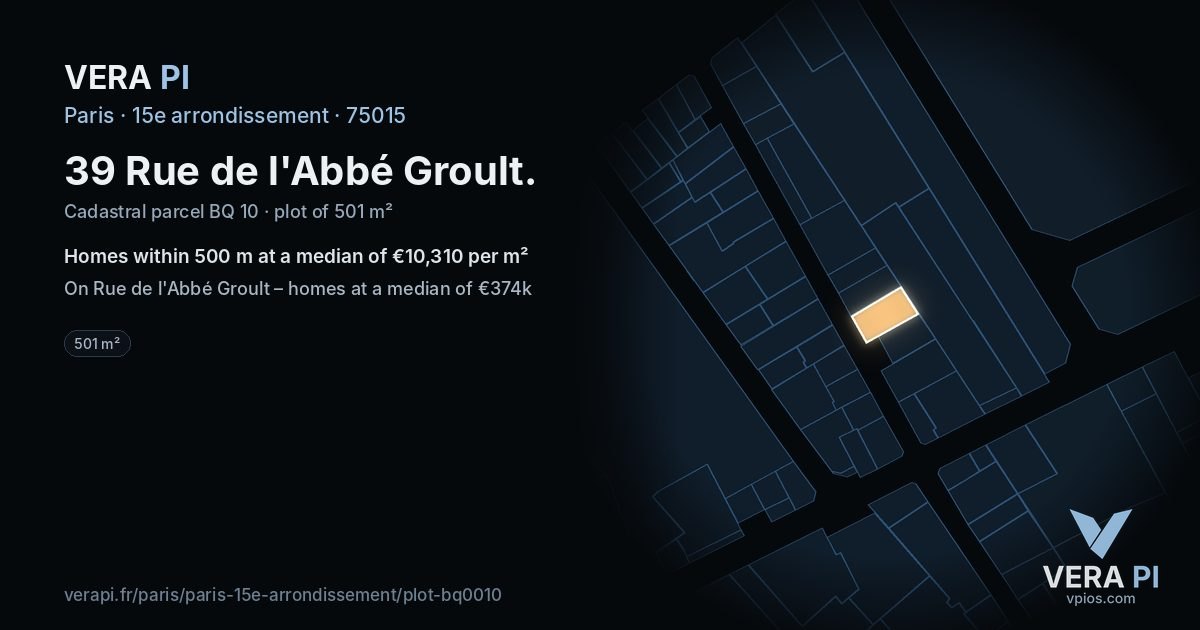 39 Rue de l'Abbé Groult, 15e arrondissement at night – the plot lit, the parcels around coloured by the prices near them