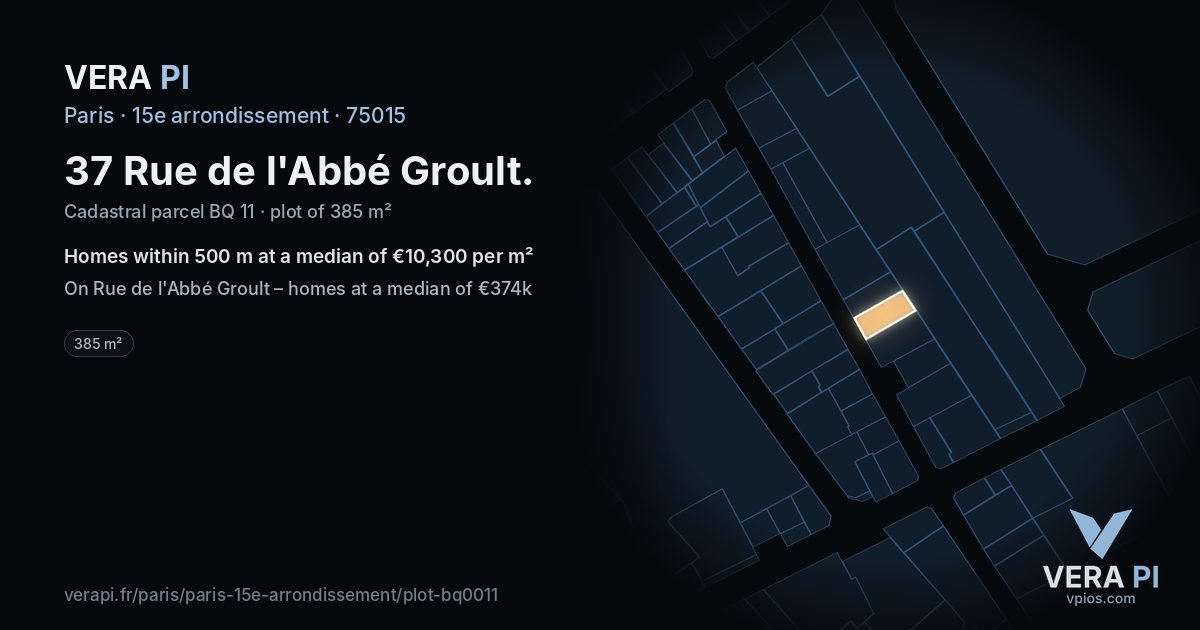 37 Rue de l'Abbé Groult, 15e arrondissement at night – the plot lit, the parcels around coloured by the prices near them
