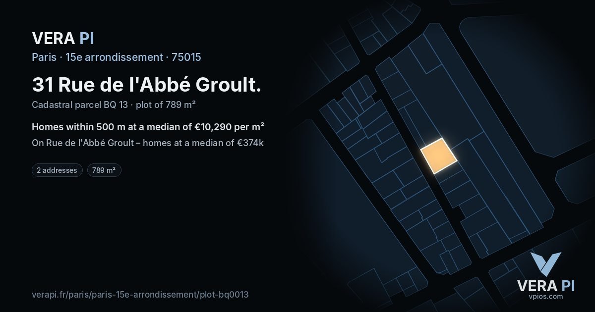 31 Rue de l'Abbé Groult, 15e arrondissement at night – the plot lit, the parcels around coloured by the prices near them