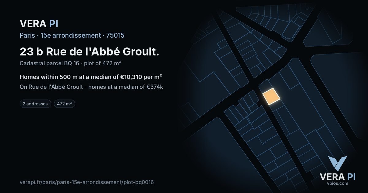 23 b Rue de l'Abbé Groult, 15e arrondissement at night – the plot lit, the parcels around coloured by the prices near them