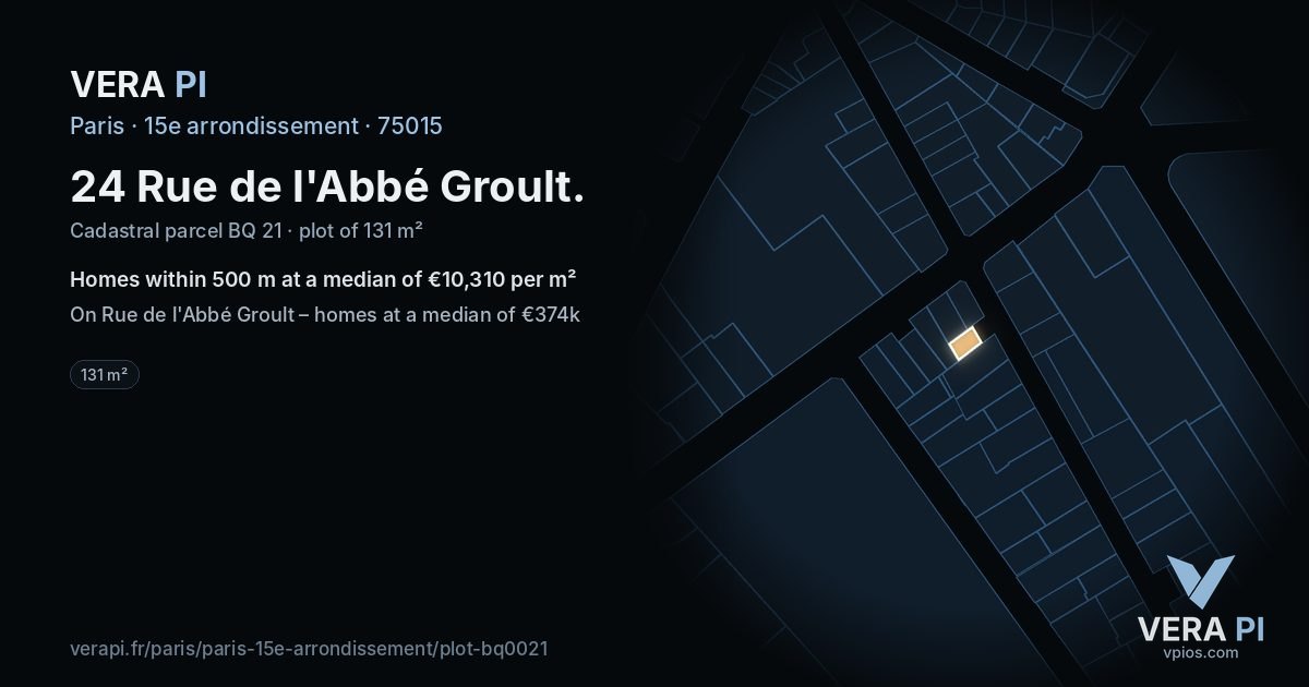 24 Rue de l'Abbé Groult, 15e arrondissement at night – the plot lit, the parcels around coloured by the prices near them