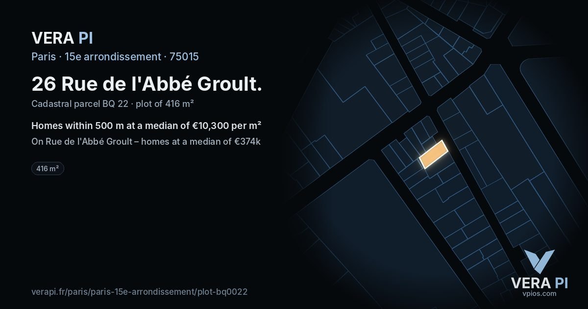 26 Rue de l'Abbé Groult, 15e arrondissement at night – the plot lit, the parcels around coloured by the prices near them