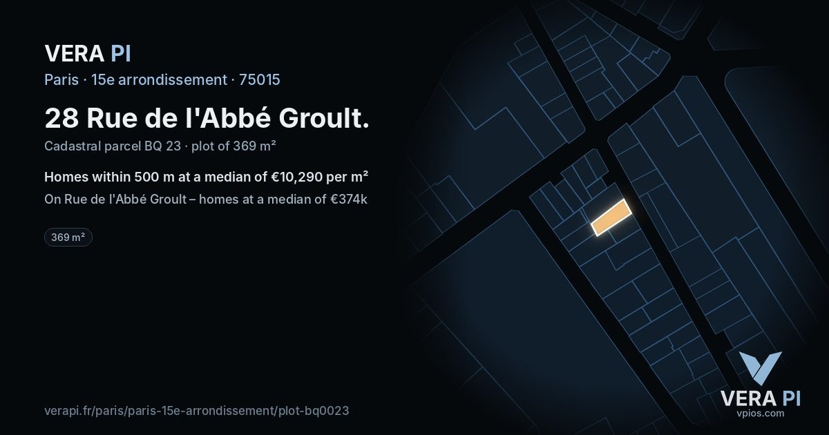 28 Rue de l'Abbé Groult, 15e arrondissement at night – the plot lit, the parcels around coloured by the prices near them