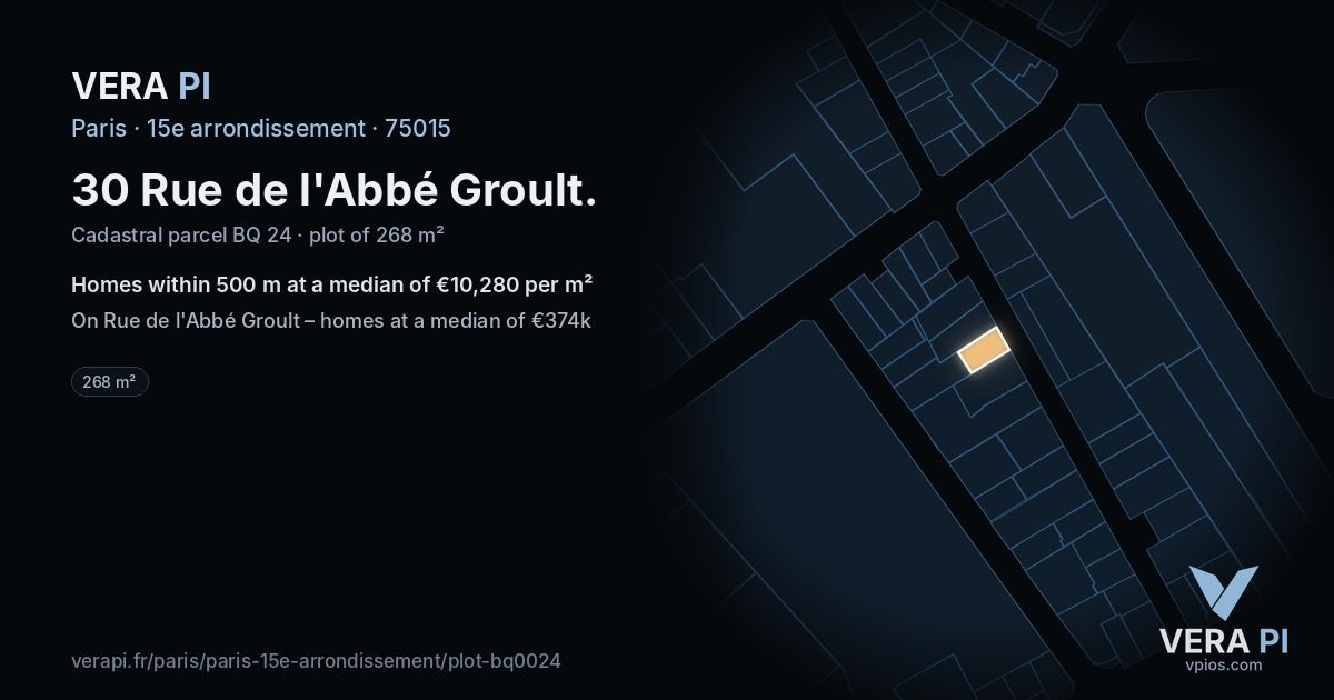 30 Rue de l'Abbé Groult, 15e arrondissement at night – the plot lit, the parcels around coloured by the prices near them