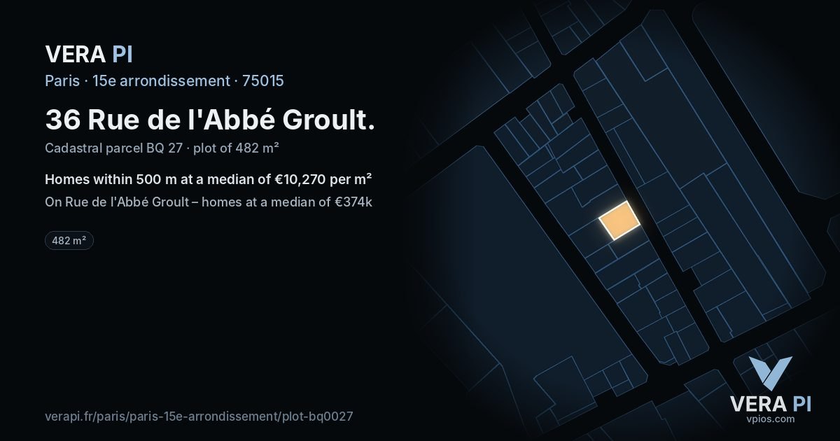 36 Rue de l'Abbé Groult, 15e arrondissement at night – the plot lit, the parcels around coloured by the prices near them