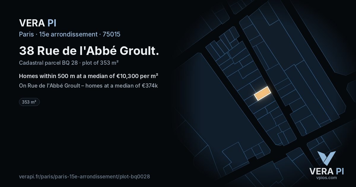 38 Rue de l'Abbé Groult, 15e arrondissement at night – the plot lit, the parcels around coloured by the prices near them