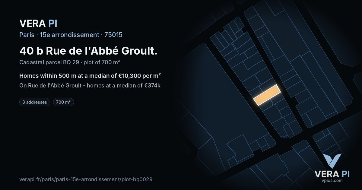 40 b Rue de l'Abbé Groult, 15e arrondissement at night – the plot lit, the parcels around coloured by the prices near them