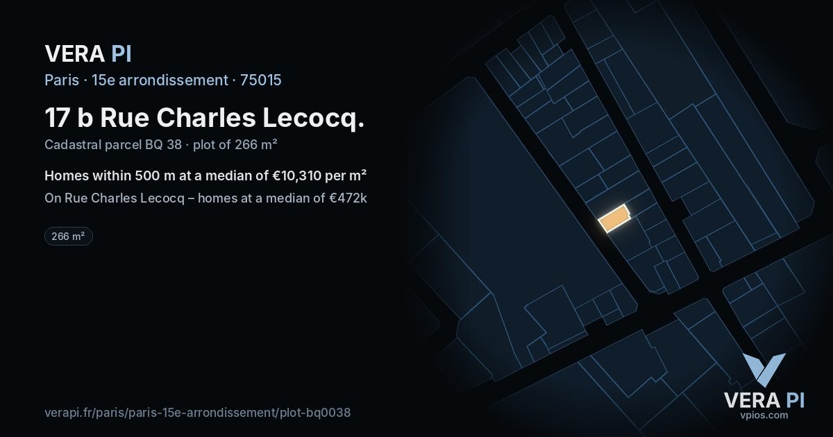 17 b Rue Charles Lecocq, 15e arrondissement at night – the plot lit, the parcels around coloured by the prices near them