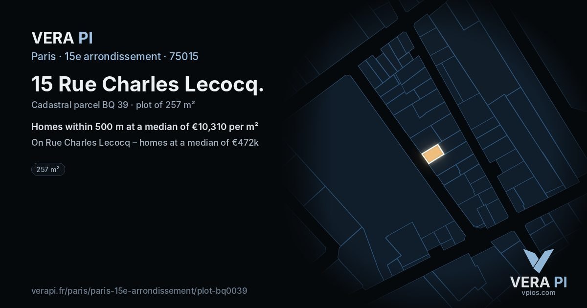 15 Rue Charles Lecocq, 15e arrondissement at night – the plot lit, the parcels around coloured by the prices near them
