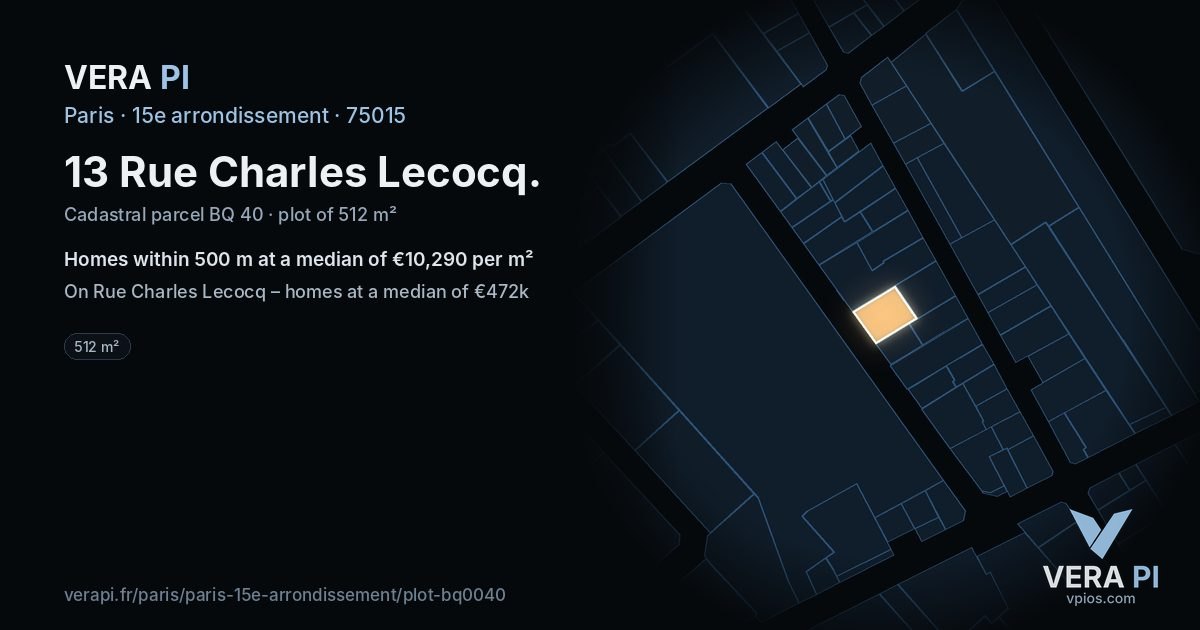 13 Rue Charles Lecocq, 15e arrondissement at night – the plot lit, the parcels around coloured by the prices near them