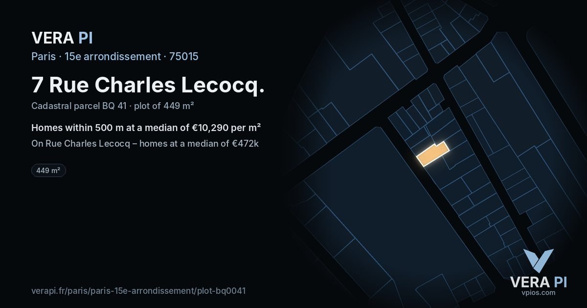 7 Rue Charles Lecocq, 15e arrondissement at night – the plot lit, the parcels around coloured by the prices near them