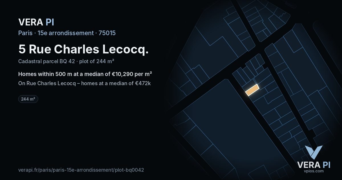 5 Rue Charles Lecocq, 15e arrondissement at night – the plot lit, the parcels around coloured by the prices near them