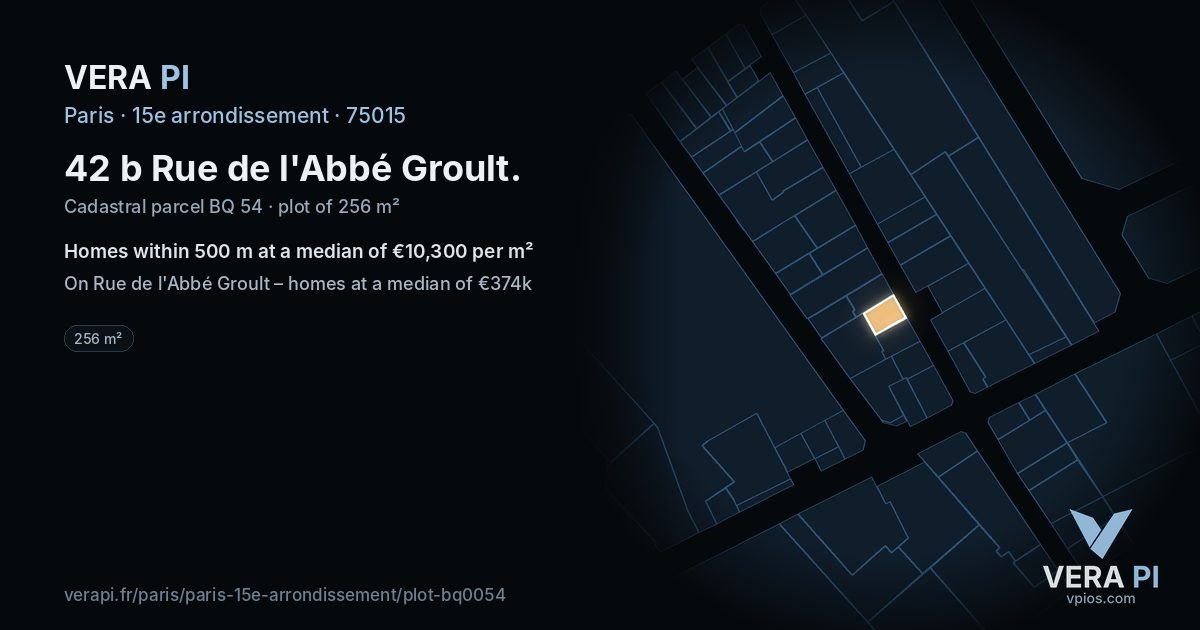 42 b Rue de l'Abbé Groult, 15e arrondissement at night – the plot lit, the parcels around coloured by the prices near them
