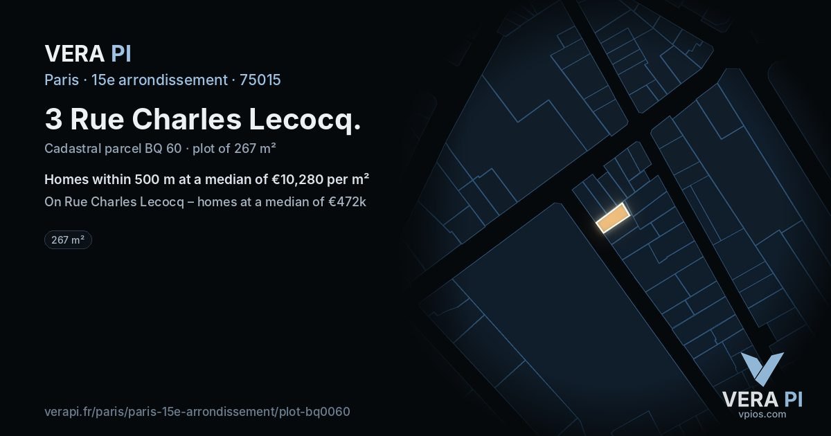3 Rue Charles Lecocq, 15e arrondissement at night – the plot lit, the parcels around coloured by the prices near them