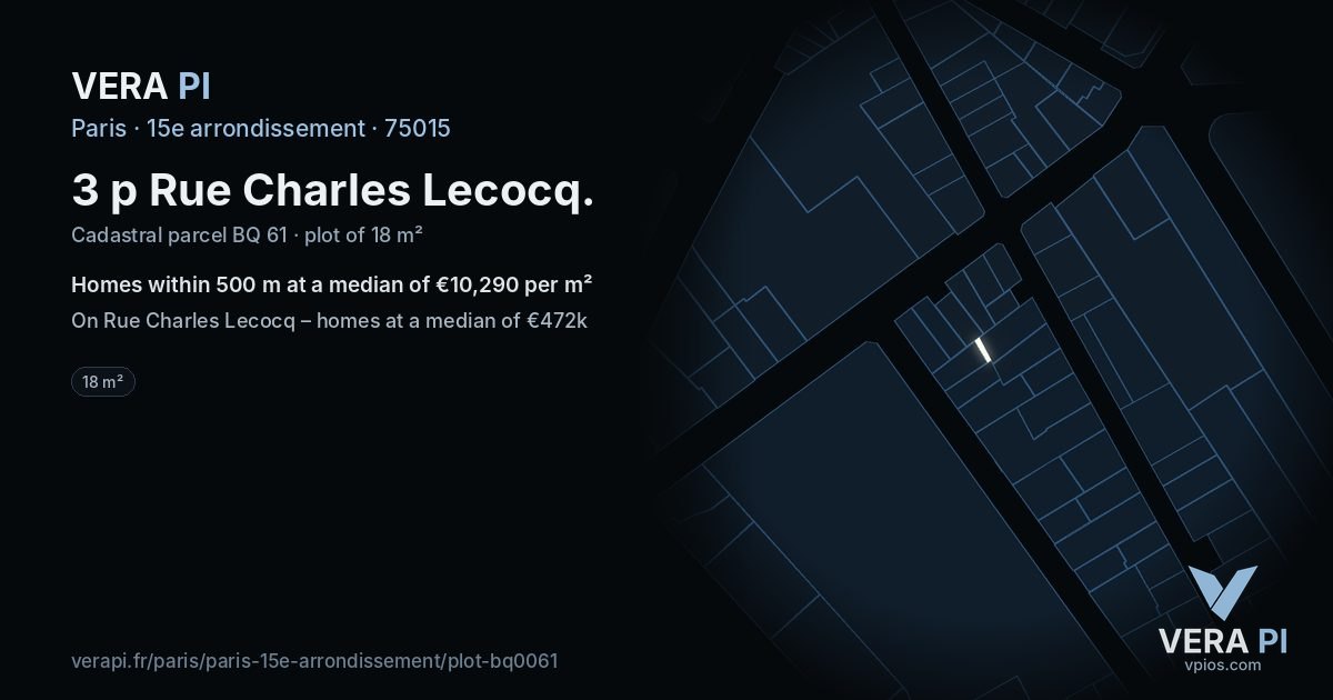 3 p Rue Charles Lecocq, 15e arrondissement at night – the plot lit, the parcels around coloured by the prices near them