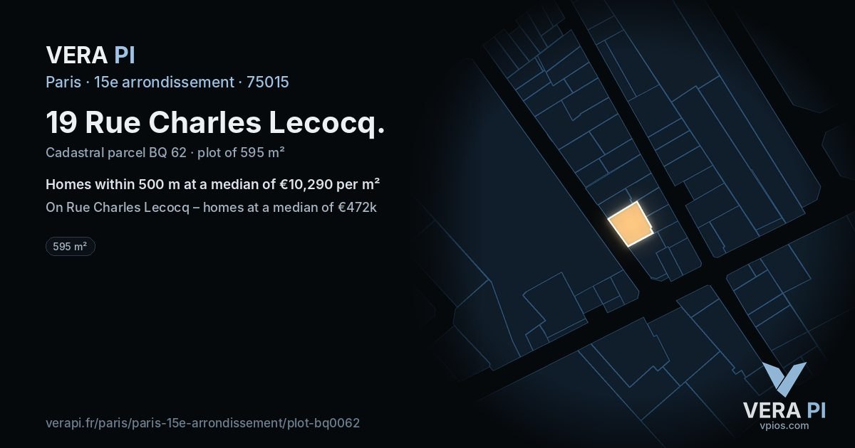 19 Rue Charles Lecocq, 15e arrondissement at night – the plot lit, the parcels around coloured by the prices near them