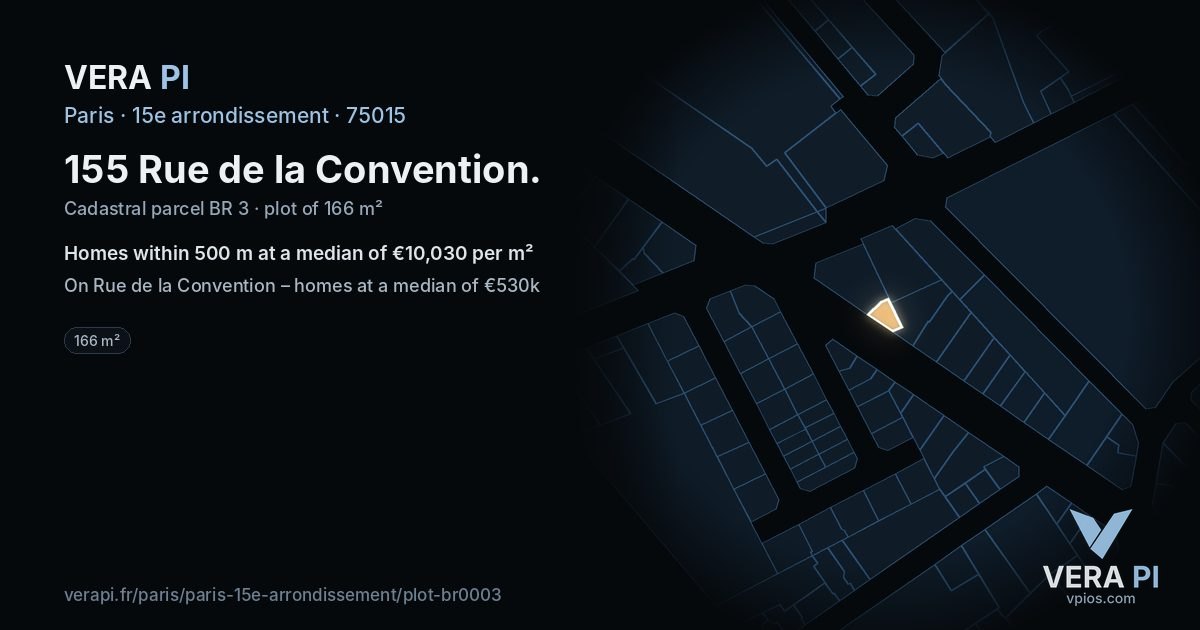 155 Rue de la Convention, 15e arrondissement at night – the plot lit, the parcels around coloured by the prices near them