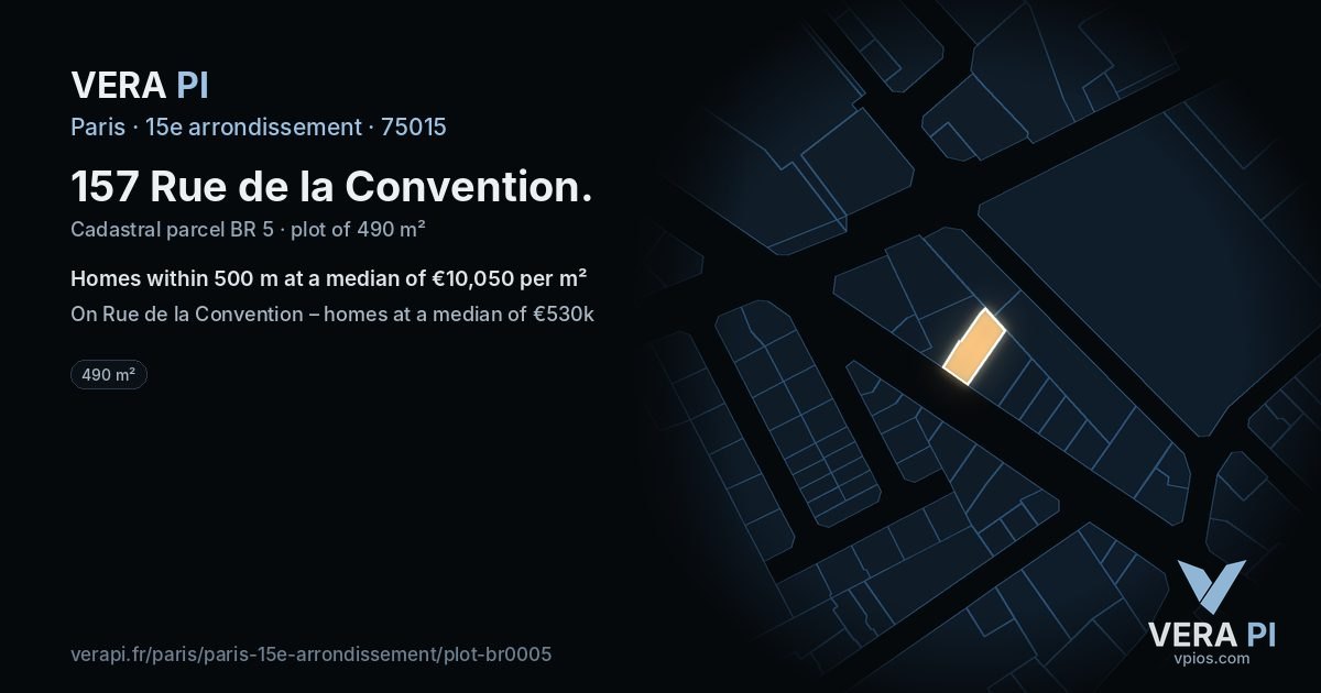 157 Rue de la Convention, 15e arrondissement at night – the plot lit, the parcels around coloured by the prices near them