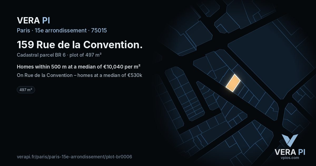 159 Rue de la Convention, 15e arrondissement at night – the plot lit, the parcels around coloured by the prices near them