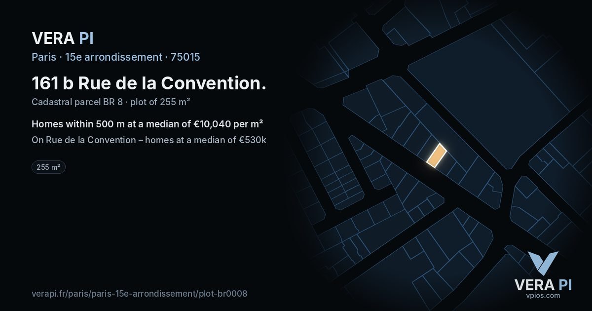 161 b Rue de la Convention, 15e arrondissement at night – the plot lit, the parcels around coloured by the prices near them