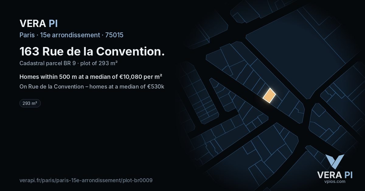 163 Rue de la Convention, 15e arrondissement at night – the plot lit, the parcels around coloured by the prices near them