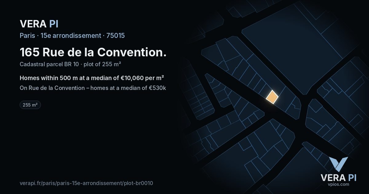 165 Rue de la Convention, 15e arrondissement at night – the plot lit, the parcels around coloured by the prices near them