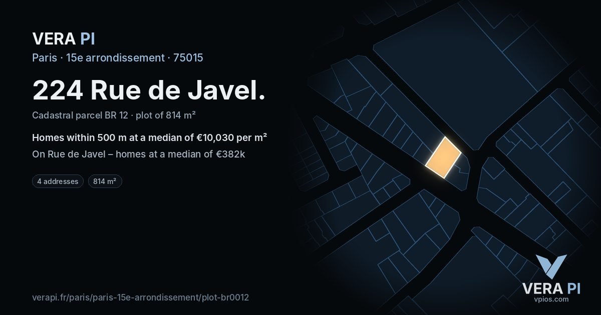 224 Rue de Javel, 15e arrondissement at night – the plot lit, the parcels around coloured by the prices near them