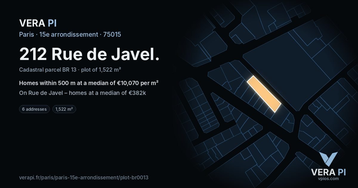 212 Rue de Javel, 15e arrondissement at night – the plot lit, the parcels around coloured by the prices near them
