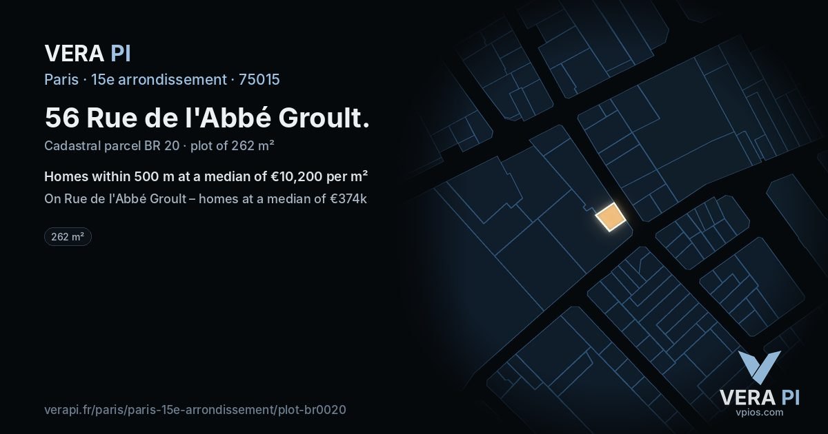 56 Rue de l'Abbé Groult, 15e arrondissement at night – the plot lit, the parcels around coloured by the prices near them