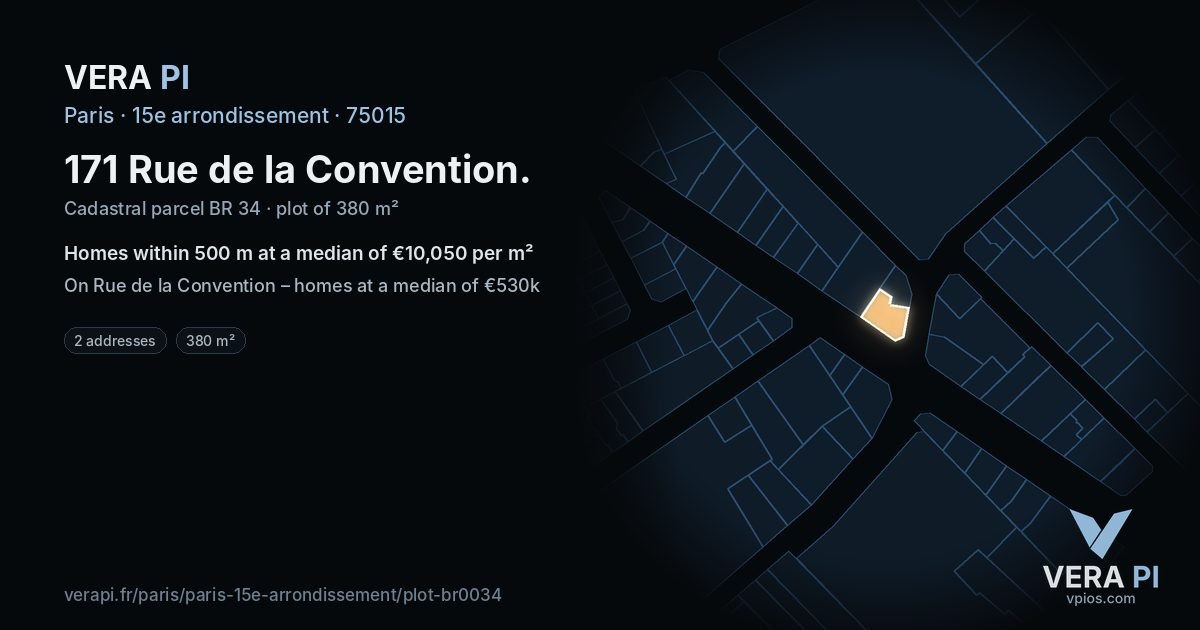 171 Rue de la Convention, 15e arrondissement at night – the plot lit, the parcels around coloured by the prices near them