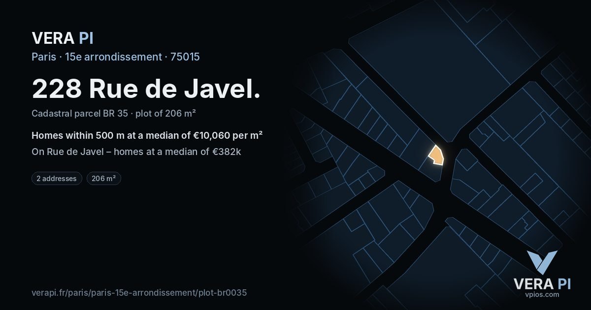 228 Rue de Javel, 15e arrondissement at night – the plot lit, the parcels around coloured by the prices near them