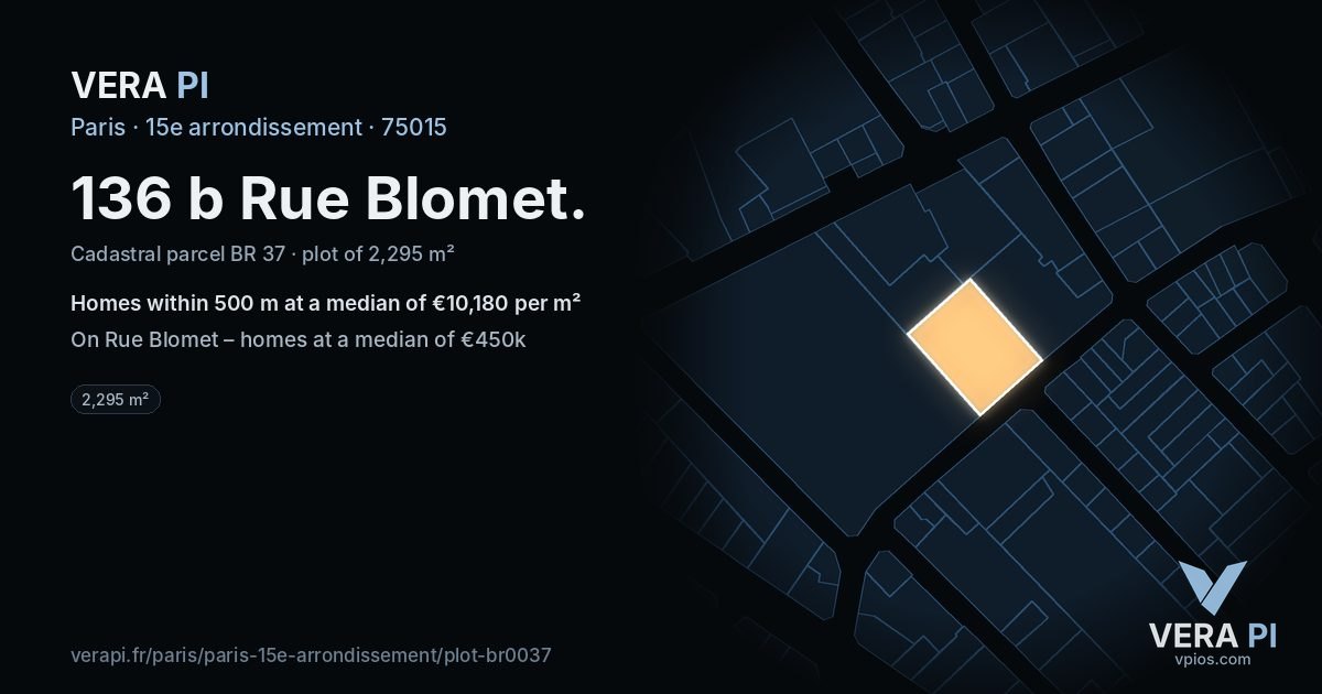 136 b Rue Blomet, 15e arrondissement at night – the plot lit, the parcels around coloured by the prices near them