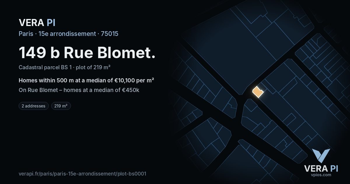 149 b Rue Blomet, 15e arrondissement at night – the plot lit, the parcels around coloured by the prices near them